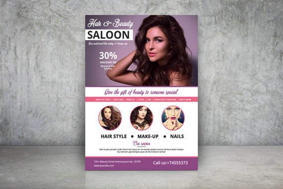 Hair Beauty Care Salon Flyer Template Photoshop And Etsy