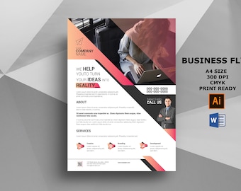 Corporate Flyer Template, Business Flyer Design,   | Ms Word and Illustrator Template, Instant Download