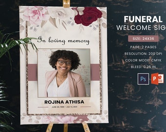Funeral Welcome sign Collage Template , Funeral Welcome sign Poster| Editable Powerpoint & Photoshop Template