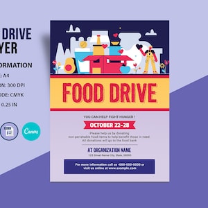 Food Drive Flyer Template |  Ms Word ,Photoshop and Canva  Template | Instant Download