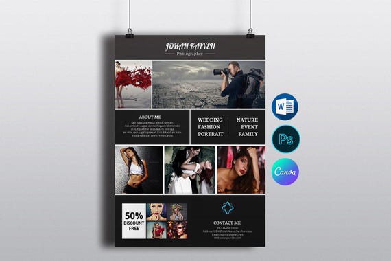 Photography Flyer Template | Customizable & Professional Design for Photographers | Canva, MS Word, Photoshop and Elements