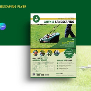 Lawn and Landscaping Flyer Template - Customizable Design for Outdoor Services | Garden Care Flyer, Photoshop , Ms Word and Canva Template