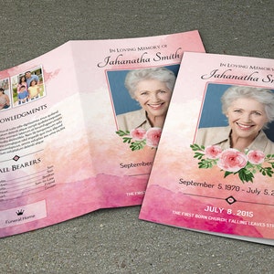 Floral Funeral Program Template | obituary template | Photoshop, Mac Page and MsWord template | Instant Download |  FP-066
