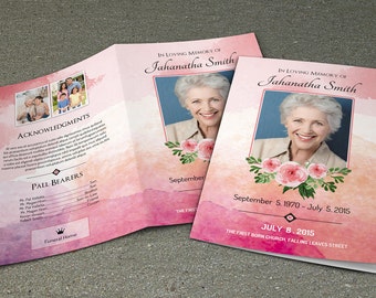 Floral Funeral Program Template | obituary template | Photoshop, Mac Page and MsWord template | Instant Download |  FP-066