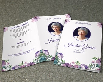 Floral Funeral Program Template | Memorial program | 2 Color Obituary Template | MSWord and Photoshop template | Instant Download--Fp-033