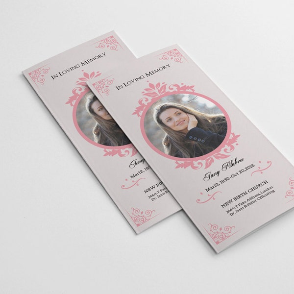 Trifold Funeral Program Template | Obituary Template | Photoshop, Mac Page and MsWord template | Instant Download -- Fp-050