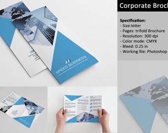Business Trifold  Brochure Template | Minimal Corporate Brochure | Photoshop Template | Instant Download