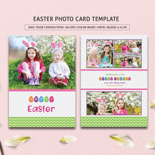 Easter Card Template | Happy Easter Photo Greeting Card | Ms Word,Photoshop and Elements Template | Instant Download