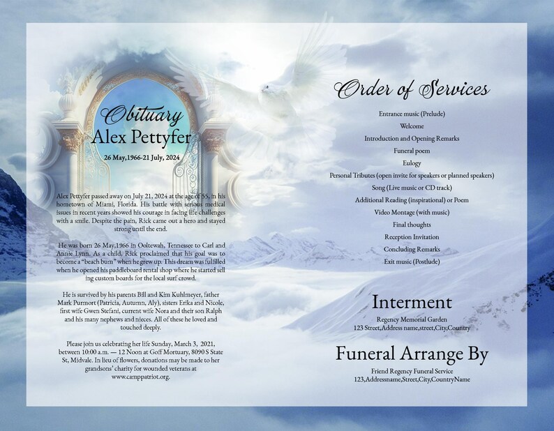 Heavenly Funeral Program Template Obituary Template Ms Word and