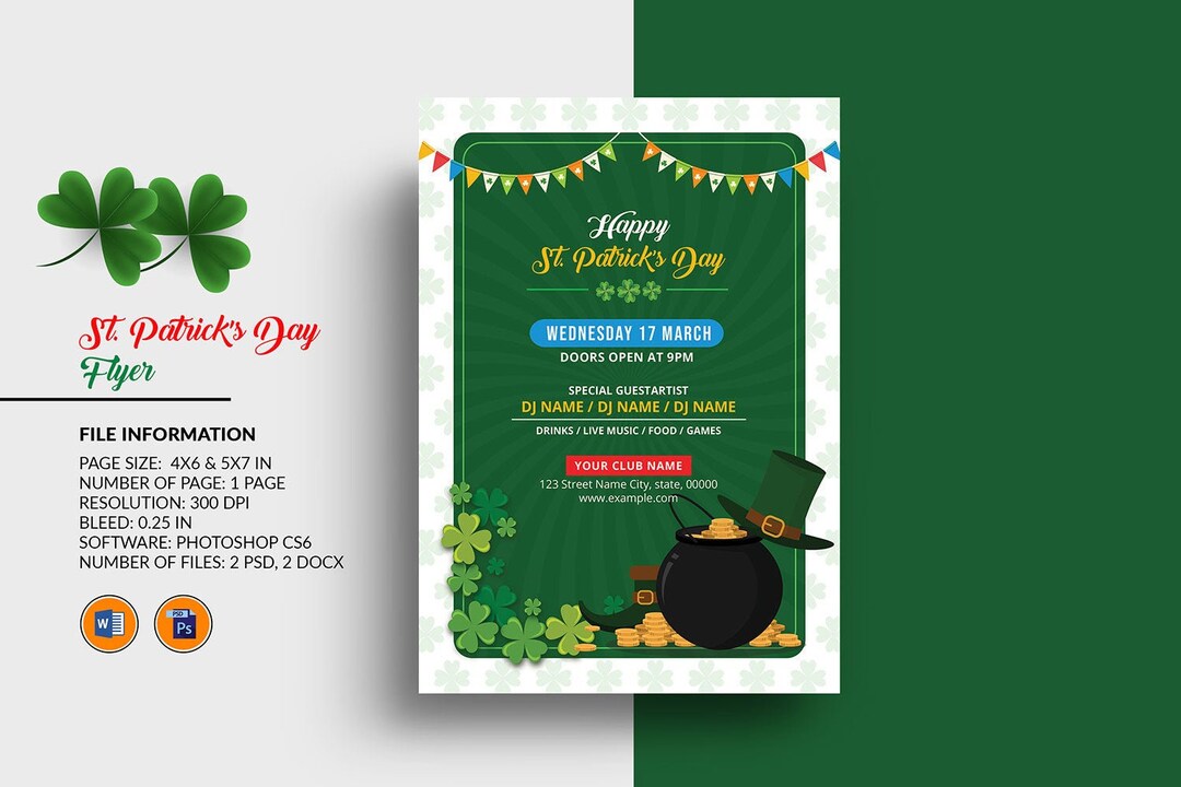 St. Patrick's Day Party Flyer Template (photoshop & Ms Word) | INSTANT ...