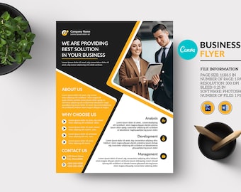 Corporate Flyer Template | Printable Business Flyer | Canva, Ms Word and Photoshop Template, Instant Download