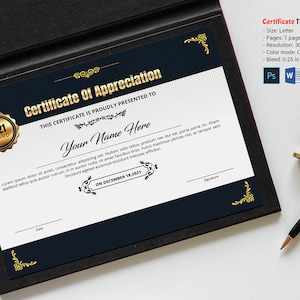 Certificate of Appreciation Template: Modern Minimalist Design (Photoshop, Word, Canva)