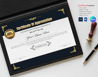 Certificate of Appreciation, Modern Certificate Template |   Multipurpose Clean Minimal Certificate, Canva, Photoshop & MS Word Template