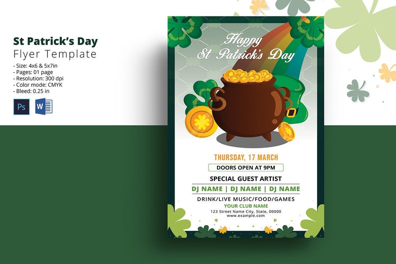 St. Patrick's Day Flyer Template Saint Patrick's Day Celebration Flyer Photoshop & Ms Word Template INSTANT DOWNLOAD image 1