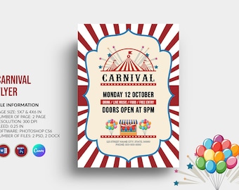 Carnival Flyer Template, Carnival Fun Fair Flyer | MS Word , Photoshop and Canva Template | Instant download