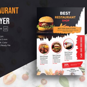 Restaurant menu template, Food Menu Flyer Template | Printable Digital Restaurant flyer | Photoshop and MS Word Template | Instant download