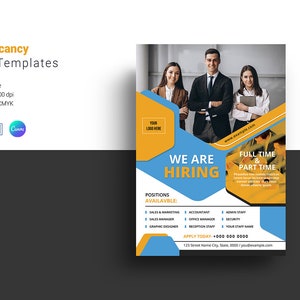 We are Hiring Flyer |  Job Vacancy Template, Job Recruitment Flyer template |   Ms Word , Photoshop and Canva Template, Instant Download