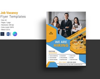 We are Hiring Flyer |  Job Vacancy Template, Job Recruitment Flyer template |   Ms Word , Photoshop and Canva Template, Instant Download