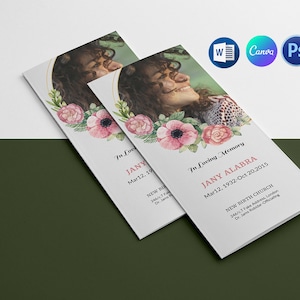 Floral Funeral Program Template: Trifold Obituary (Photoshop, MsWord, Canva)