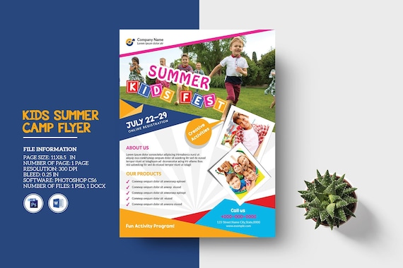 Printable Kids Summer Camp Flyer Template | MS Word & Photoshop  Template | Instant Download