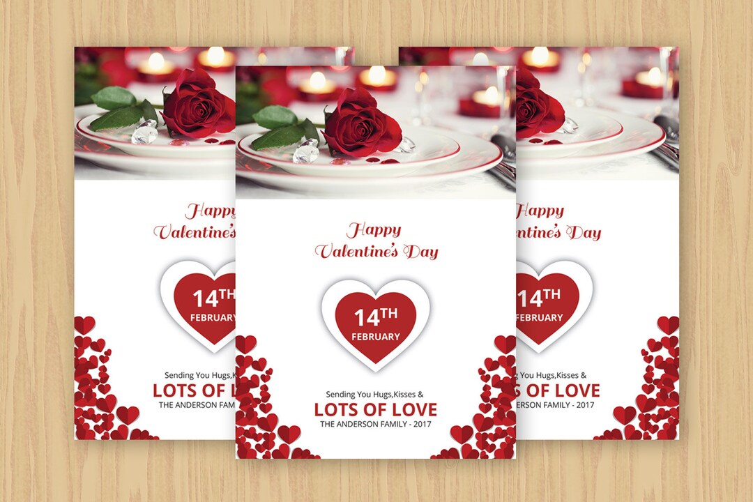 Valentine's Day Card Template: Red Hearts Design (photoshop, Word ...