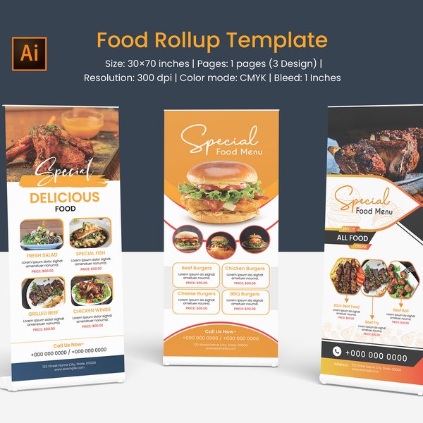 Restaurant Fast food Rollup Banner Template  |  Illustrator Template