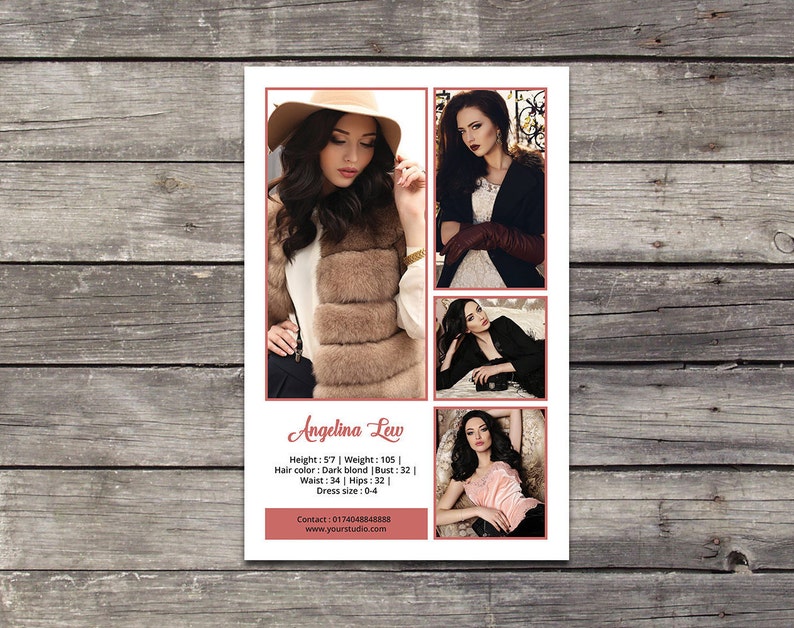 Modeling comp card template model agency zed card etsy australia