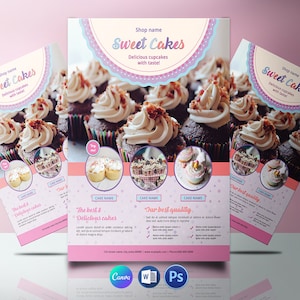 Leckere Kuchen Shop Flyer Vorlage - Individuell anpassbar und bereit zum Drucken |  MS Word, Photoshop und Canva Vorlage | Sofortiger Download