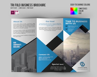 Tri-fold Corporate Brochure Template, Business Brochure,  Print Template, Creative Brochure, InDesign Template | Instant Download