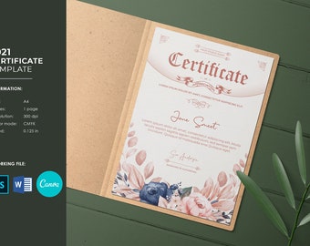 Certificate Template | Printable Certificate of Appreciation, Watercolor Floral Certificate, Canva, Photoshop & MS Word Template