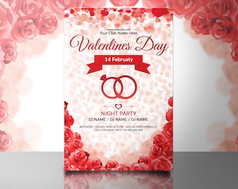 Valentines Day Party Flyer | Valentines Day Party invitation Template |  Ms Word & Photoshop Template, Instant Download