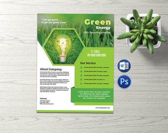 Green Energy Flyer template | Photoshop and MS Word Template  | Instant Download
