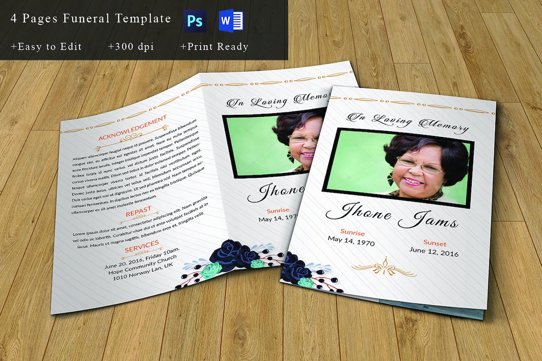 Funeral Program Template Obituary Template Photoshop Mac Page MS
