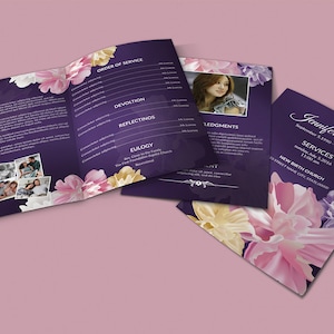 Floral Funeral Program Template: Printable Obituary (Instant Download)