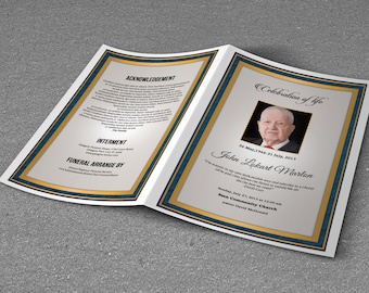 Memorial Funeral Program Template | Obituary Template | Photoshop, Mac Page & MS Word Template | Instant Download | T-287