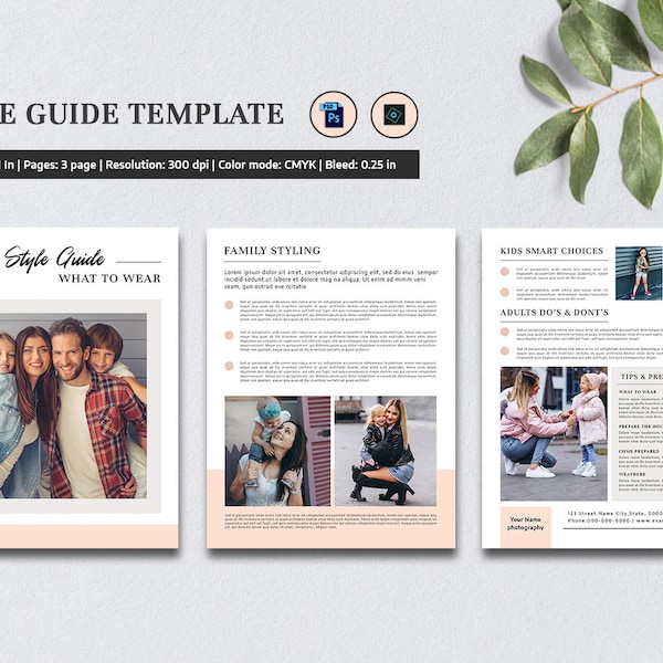 Style Guide Template for photographers, What to Wear Guide  | Family Session Checklist, Client Style Guide,  | Photoshop & Elements Template