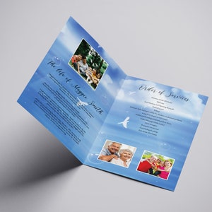 Printable Funeral Program Template Blue Sky Obituary Template Ms Word & Photoshop template Instant Download Fp-539 image 3