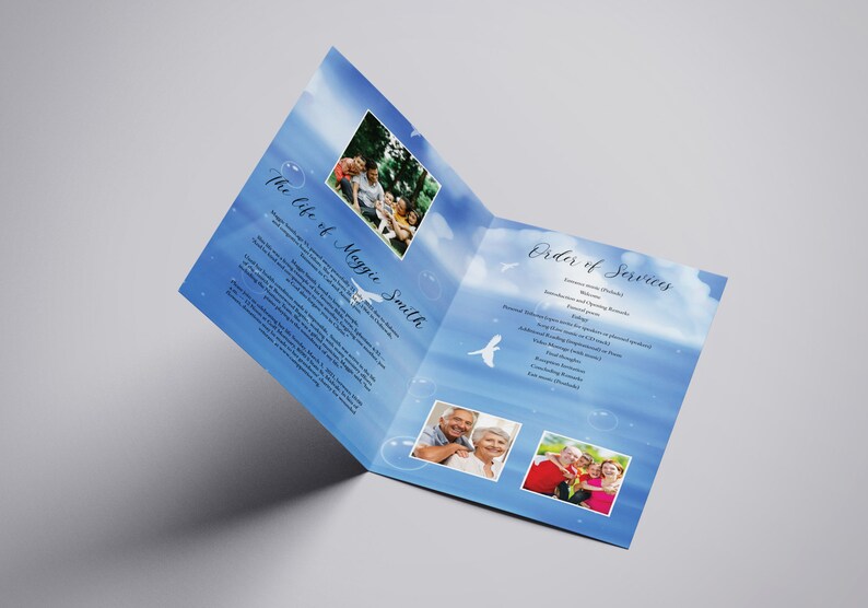 Printable Funeral Program Template Blue Sky Obituary Template Ms Word & Photoshop template Instant Download Fp-539 image 3