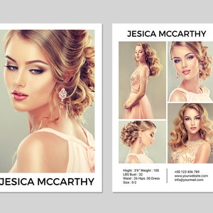 Modellering Comp-kaart | Mannequin comp-kaartsjabloon | Photoshop, Elements en MS Word-sjabloon | Direct downloaden | mc-24