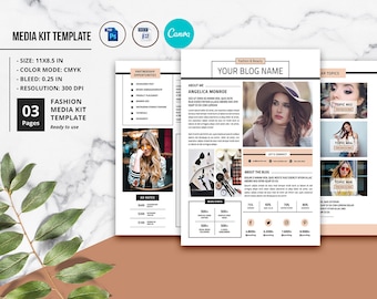 Media Kit Template |  Fashion Blogger Media Kit, Media Press Kit Template, Canva, Photoshop and MS Word Template | Instant Download