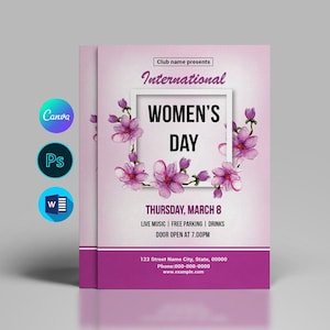 Women's Day Flyer | Womens Day Party Invitation Flyer Template  |  Canva, Ms Word, and Photoshop Template| Instant Download
