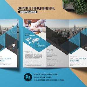 Business Trifold  Brochure Template | Minimal Corporate Brochure | Photoshop Template | Instant Download