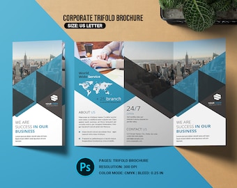 Business Trifold  Brochure Template | Minimal Corporate Brochure | Photoshop Template | Instant Download