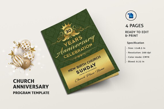 Church Anniversary Program Template Ms Word and Photoshop - Etsy