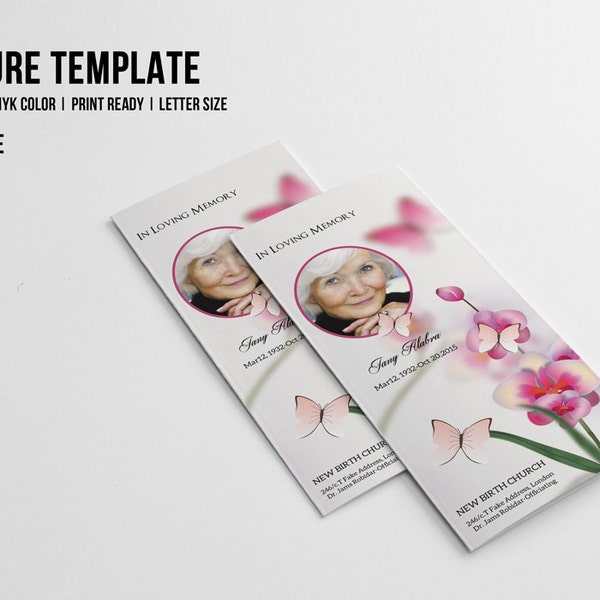 Trifold Funeral Program Template | Printable memorial program  | Photoshop, Mac page and MsWord template | Instant Download | FP-154