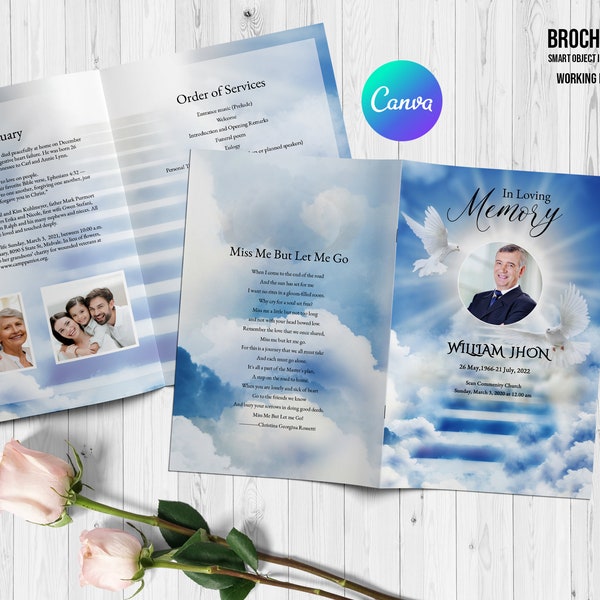 Heavenly Dove Funeral Program Template | Obituary Template, Memorial Program |  Ms Word, Photoshop and Canva template Fp-527