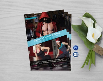 Gym Flyer Template,  Printable Fitness Club Flyer | Fitness Flyer Template |   MS Word,  Photoshop Template,  Instant Download