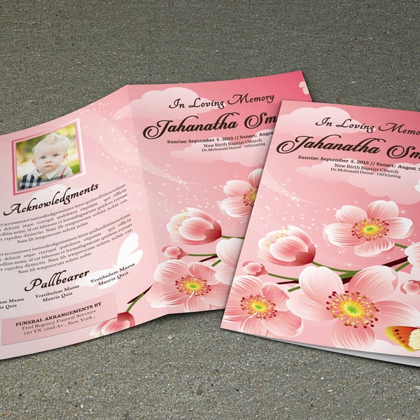 Floral Funeral Program Template | obituary program | Photoshop , Mac Page and MS Word Template | Instant Download--Fp-069
