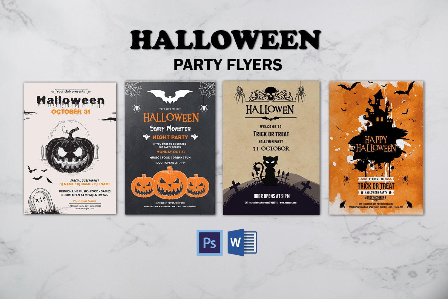 halloween-party-flyer-template-printable-halloween-party-invitation-bundle-editable-photoshop-ms-word-template-instant-download-etsy