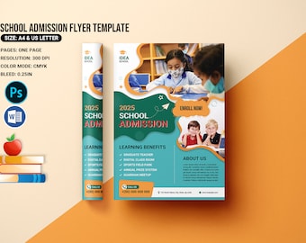 School Admission Flyer Template, Kids Kindergarten Promotion Flyer | Photoshop and MS Word Template | Instant Download